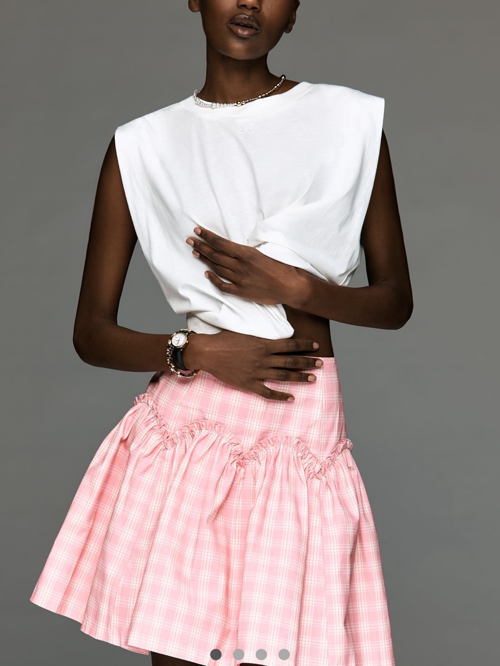 Playful Pink Plaid A-Line Skirt with Ruffle Detail